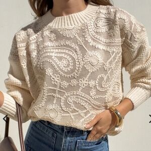 Stitch + Feather Kya Embroidered Knit Sweater Small